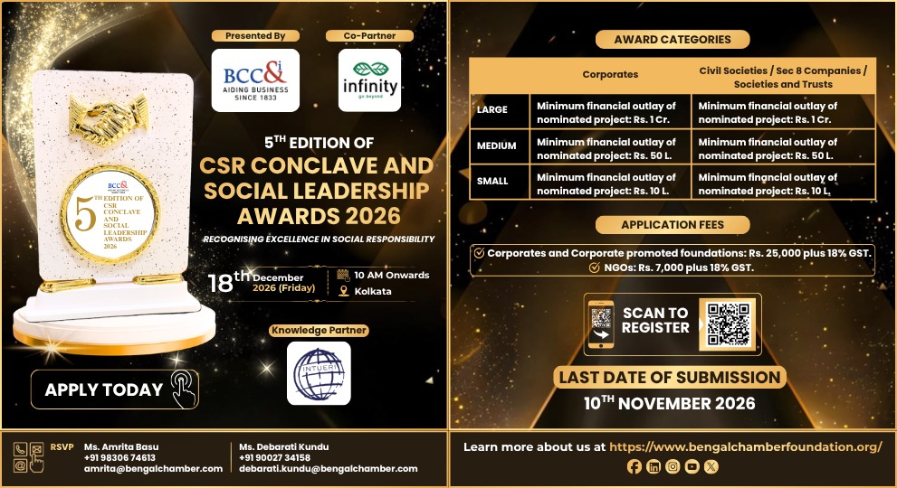 BCC&i 5th CSR Conclave and Social Leadership Awards 2026 flyer – Kolkata, 18 Dec 2026, submissions close 10 Nov 2026