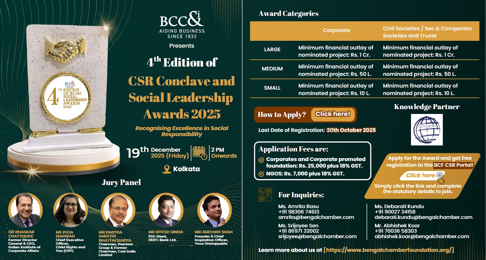 4th Edition of BCC&I CSR Conclave & Social Leadership Awards to be held from 2:00 p.m. on 19th December 2025 (Friday) in Kolkata